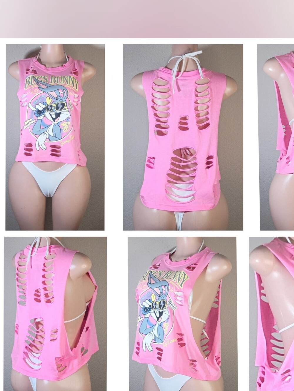 Pink Custom Bugs Bunny Cutout Tank Top
